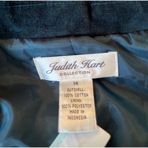 JUDITH HART Size 14 Green Velvet Blazer 2 Rhinestone Buttons Holiday Cotton $139 - Picture 10 of 12